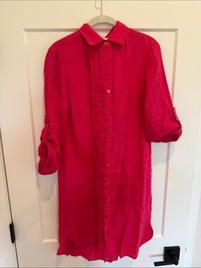 Finley Women’s Button-Down linen dress  in Hot Pink